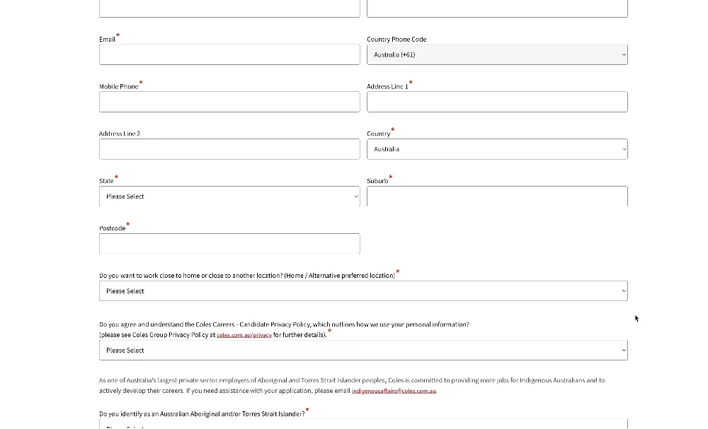 Job application form asking whether the applicant identifies as Aboriginal and/or Torres Strait Islander