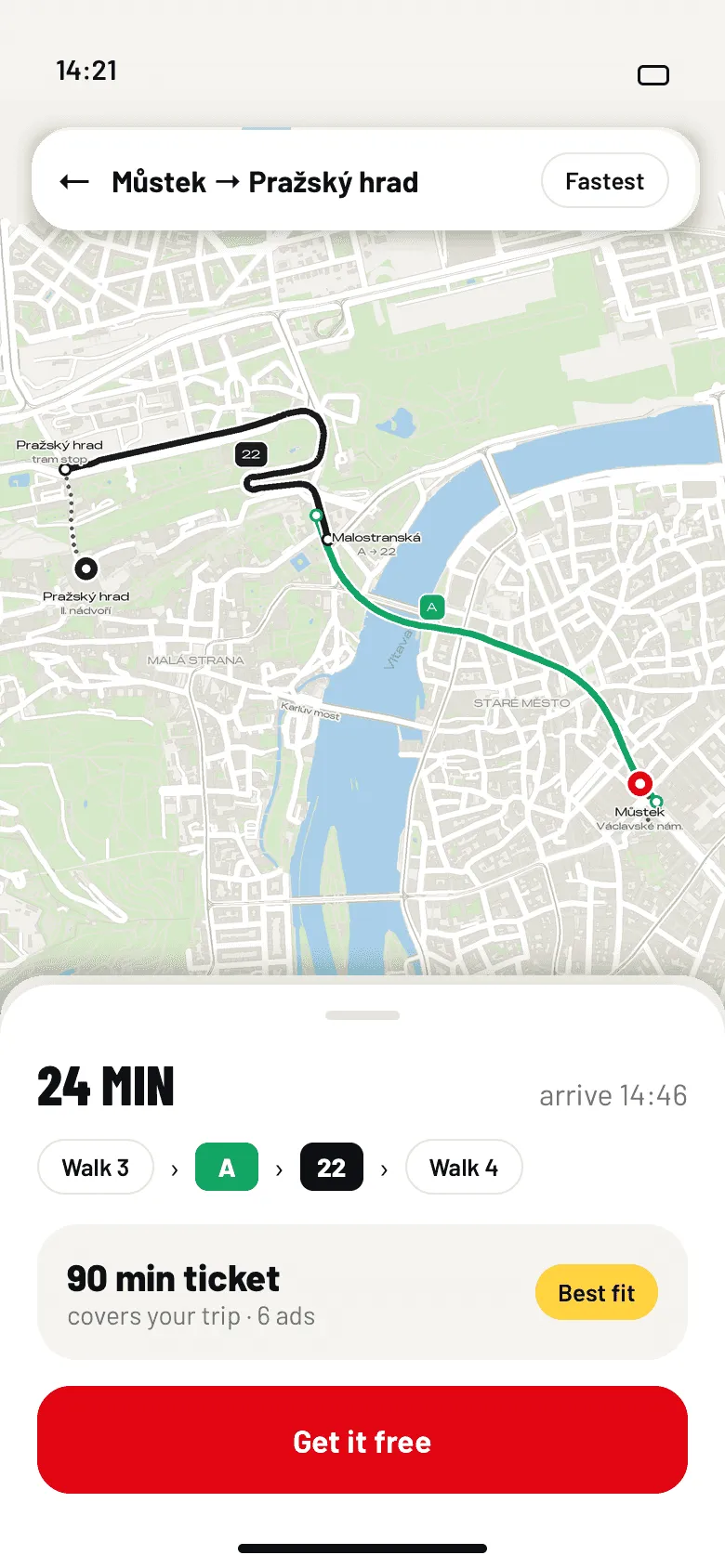 Route and recommended ticket
